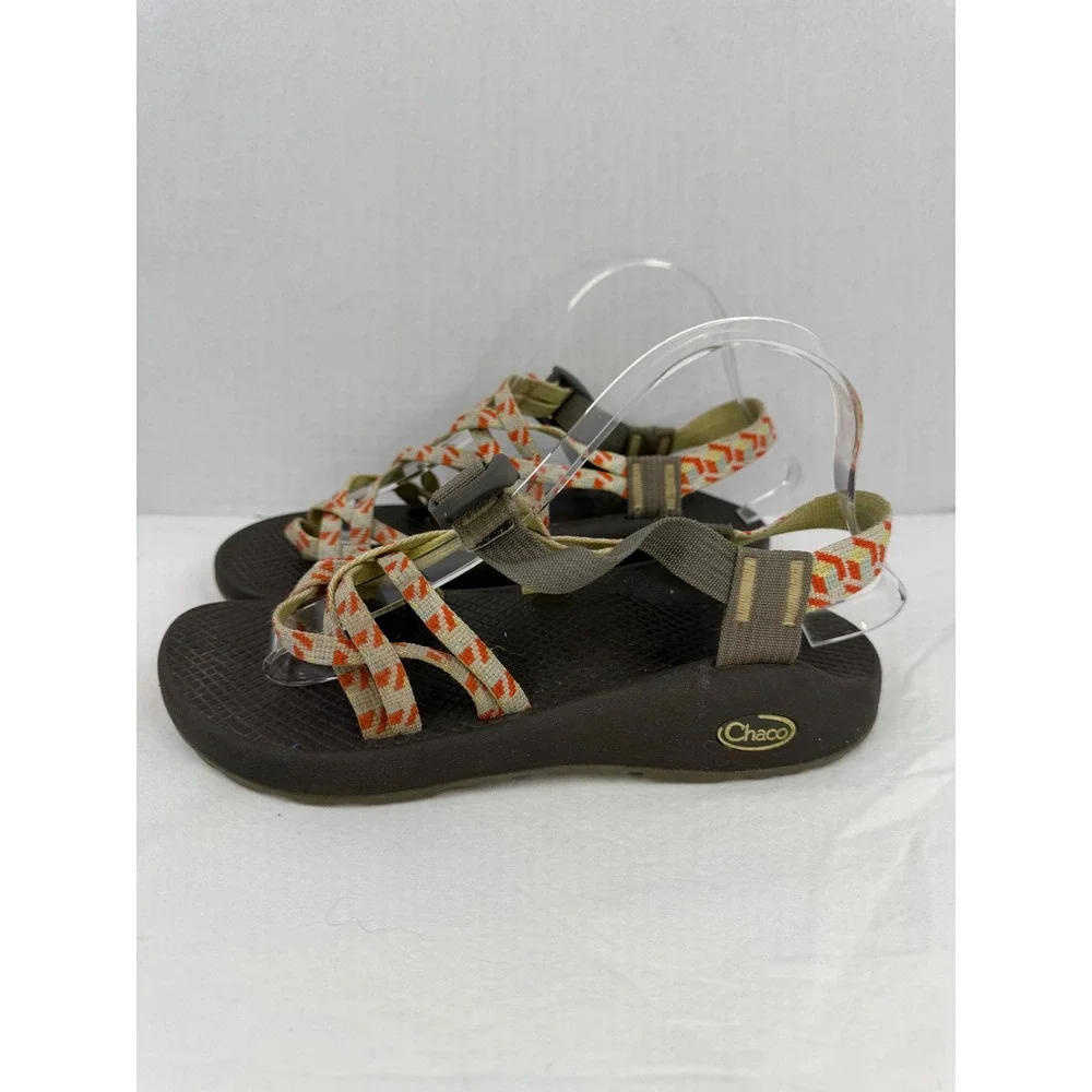 Chaco Z Cloud 2 Womens 8‎ Brown Orange Geometric Double Strap Toe Loop Sandals
